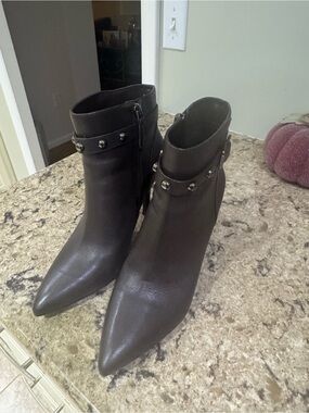 Nine West Stud-Accent chocolate Brown Pointed Toe Ankle Boots - Women